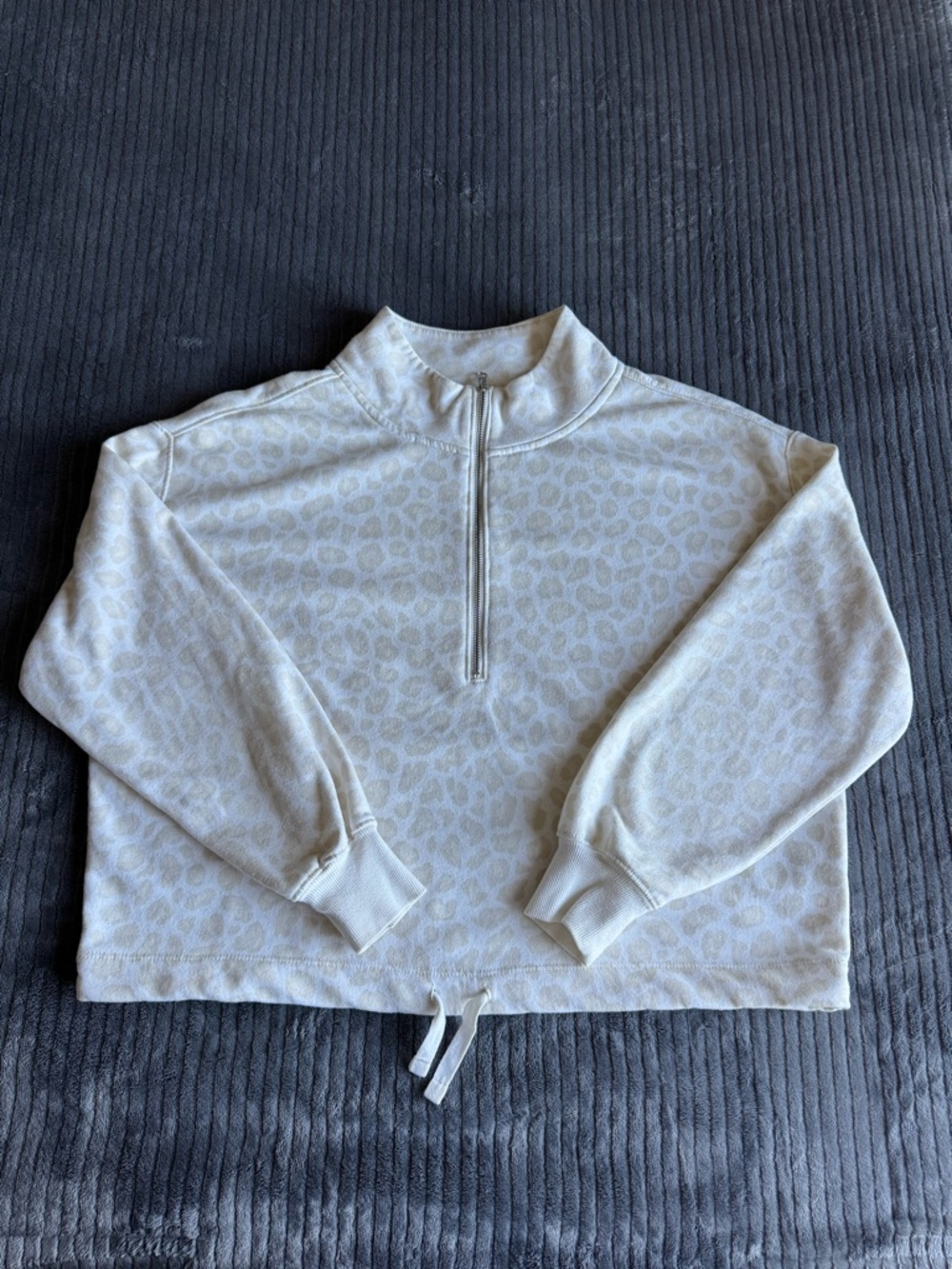 Old Navy Leopard Print Quarter Zip Pullover Sweatshirt Cropped Cream XS
